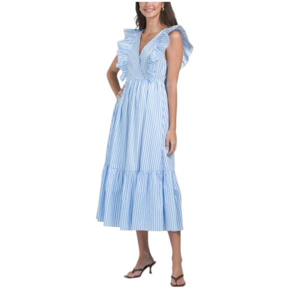 Sugarlips Dresses & Skirts - SUGAR LIPS Striped Fairness Poplin Surplice Midi Dress